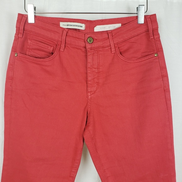 Pilcro Letterpress Script Red Raw Hem Crop Jeans - Picture 2 of 8